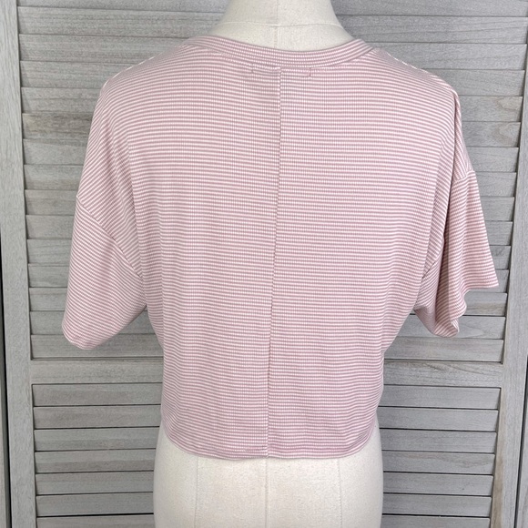 FOREVER 21 Cropped Tee Pink/White Stripe-Medium - Picture 2 of 3